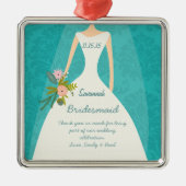 Moderne Türkis-Chartreuse Damask Hochzeit Ornament Aus Metall (Vorne)