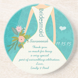 Moderne Türkis-Chartreuse Damask Hochzeit Sandstein Untersetzer