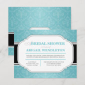 Moderne Türkis Damask Bridal Dusche Einladungen (Vorne/Hinten)