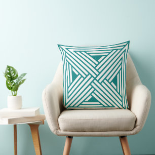 Moderne Türkis-Geometrie-Linienkunst abstraktes Mu Kissen