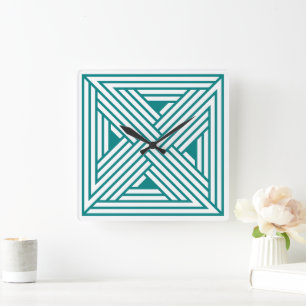 Moderne Türkis-Geometrische Linienkunst Abstractes Quadratische Wanduhr