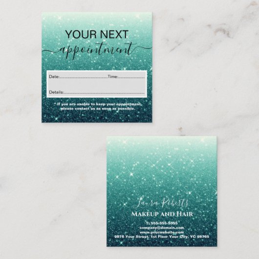 Moderne Türkis-Glitzer-Terminierungskarte Terminkarte (Vorne/Hinten)