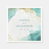 Moderne Türkis-Gold-Abstrakte Strandhochzeit Serviette (Vorderseite)