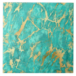 Moderne Türkis Gold Faux Glitter Marmor Keramikfli Fliese