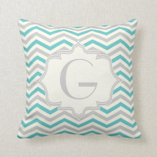 Moderne Türkis-Grau-Elfenbein-Chevron-Muster Kissen