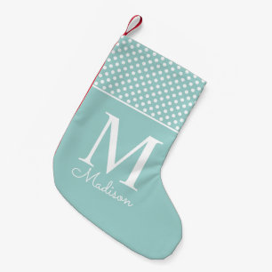Moderne Türkis grüne Tupfenmuster-Name-Monogramm Kleiner Weihnachtsstrumpf
