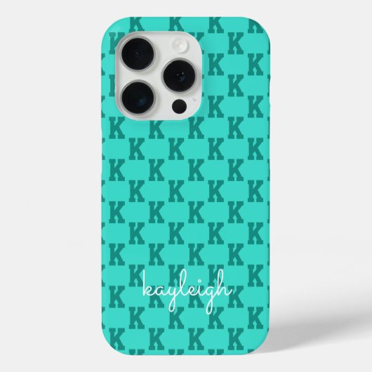 Moderne Türkis-Monogramm-Name-Einfarbig | Teal Case-Mate iPhone Hülle (Rückseite)