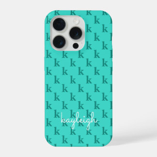 Moderne Türkis-Monogramm-Name-Einfarbig | Teal iPhone 15 Pro Hülle