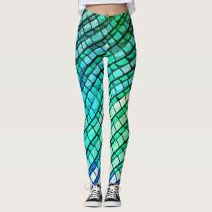 Moderne Türkis Reptilienhaut abstraktes Muster Leggings