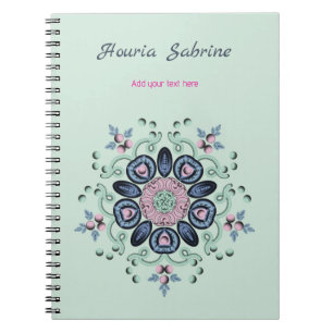 Moderne Türkis Rosa Florale Mandala-Kritzeleien Notizblock