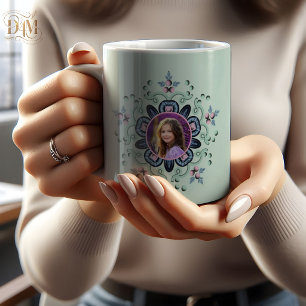 Moderne Türkis Rosa Florales Mandala-Kritzeleien F Kaffeetasse