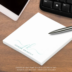 Moderne Türkis-Script-Monogram-Initialen Post-it Klebezettel