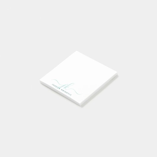 Moderne Türkis-Script-Monogram-Initialen Post-it Klebezettel (angewinkelt)