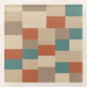 Moderne Türkis- und Beige-Geometrieblöcke Glasuntersetzer