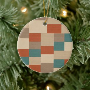 Moderne Türkis- und Beige-Geometrische Blöcke Keramik Ornament