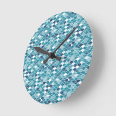 Moderne Türkis- und Königlichblaue Wildblumen-Blüt Runde Wanduhr (Winkel)