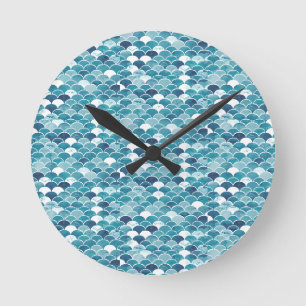 Moderne Türkis- und Königlichblaue Wildblumen-Blüt Runde Wanduhr