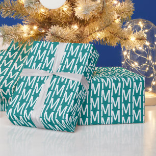 Moderne Türkis-Weiß-Kundenmonogramm Anfangsbuchsta Geschenkpapier