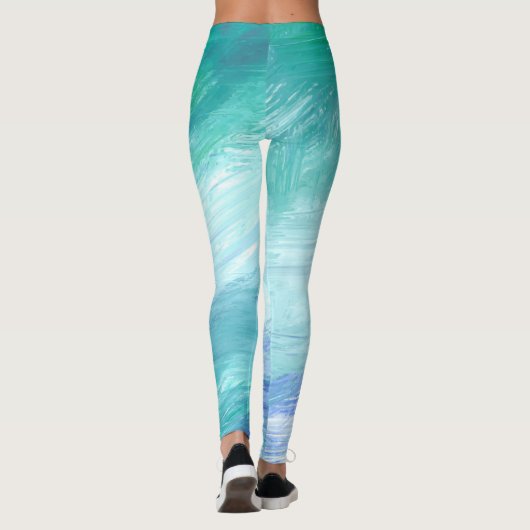 Moderne türkisblaue Abstrakte Pinselstriche Leggings (Rückseite)