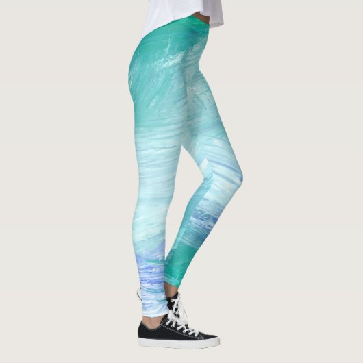 Moderne türkisblaue Abstrakte Pinselstriche Leggings (Rechts)