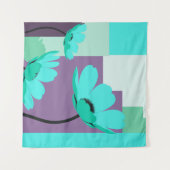 Moderne Türkisblaue Blumenwandteppich Wandteppich (Vorderseite (Horizontal))