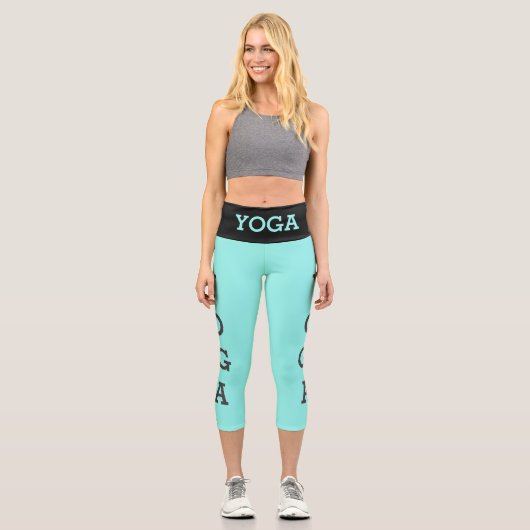 Moderne türkisblaue Yoga-Leggings Capri Leggings (Vorderseite)