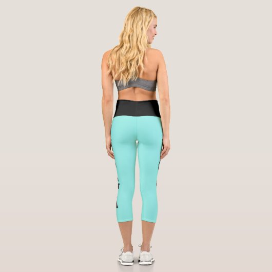 Moderne türkisblaue Yoga-Leggings Capri Leggings (Rückseite)