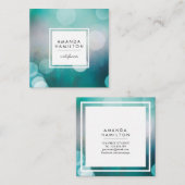 Moderne Türkise Bokeh Glitzer Fashion & Beauty Quadratische Visitenkarte (Vorne/Hinten)