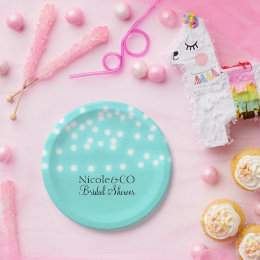 Moderne türkisfarbene Blauen und String Lights Ele Pappteller (Party)