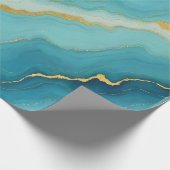 Moderne türkisfarbene Blue Gold Marmor Collection Geschenkpapier (Ecke)