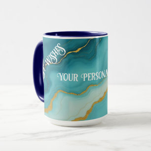 Moderne türkisfarbene Blue Gold Marmor Collection Tasse
