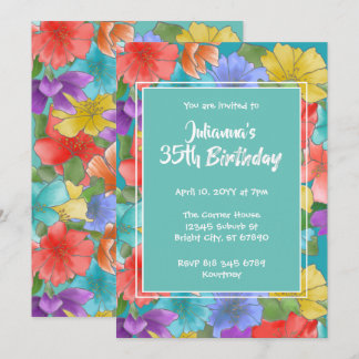 Moderne türkisfarbene Flora 25. Geburtstag Einladung