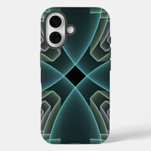 Moderne Türkisfarbene Geometrische Fractal-Kunst G iPhone 16 Hülle