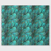 Moderne türkisfarbene goldene Federn Muster Geschenkpapier (Flach)