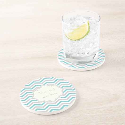 Moderne türkisfarbene, graue, ivorische Zickzack M Untersetzer (Seite)