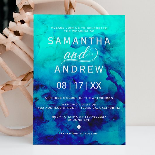 Moderne türkisfarbene Hochzeitsfeier Einladung