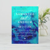 Moderne türkisfarbene Hochzeitsfeier Einladung (Stehend Vorderseite)