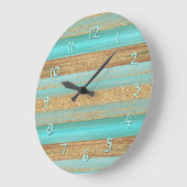 Moderne türkisfarbene Imitate Gold Glitzer Streife Große Wanduhr (Winkel)