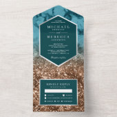 Moderne türkisfarbene Marmorbronze Glitzer Hochzei All In One Einladung (Innen Boden)