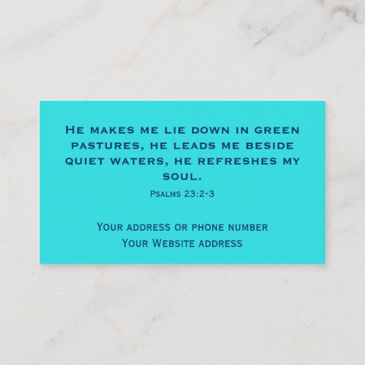 Moderne türkisfarbene Naturbibel Verse Psalmen 23 Visitenkarte (Rückseite)