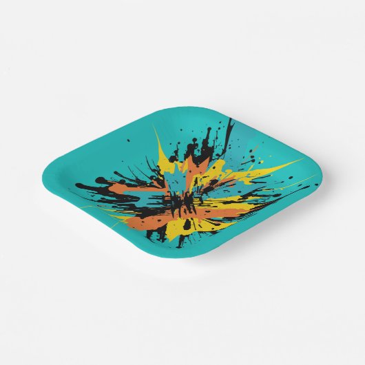 Moderne türkisfarbene Paintball-Spritzer Pappteller (Gewinkelt)