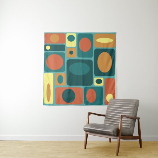 Moderne türkisfarbene Rechtecke aus dem Mittelalte Wandteppich