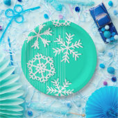 Moderne türkisfarbene und weiße Weihnachtsschneefl Pappteller (Party)