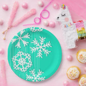 Moderne türkisfarbene und weiße Weihnachtsschneefl Pappteller (Party)