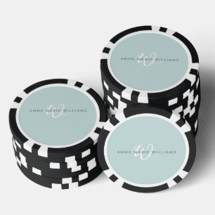 Moderne Türkisgrün Weiße Schrift Monogramm Pokerchips