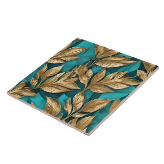 Moderne Turquoise Gold Boho Blätter Collection Fliese (Seite)