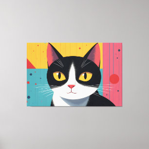 Moderne Tuxedo-Katzen-Porträt - Minimalistische Fl Leinwanddruck