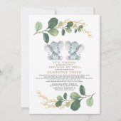 Moderne Twin Elephant Greenerenerity Baby Dusche p Einladung (Vorderseite)