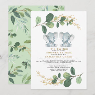 Moderne Twin Elephant Greenerenerity Baby Dusche p Einladung