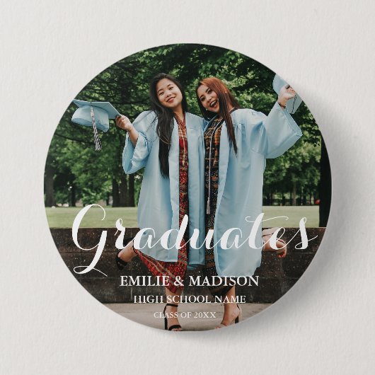 Moderne Twin Graduate Script Classic Foto Button (Vorderseite)